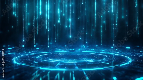 Wallpaper Mural Futuristic digital blue neon light circles with glowing lines, data stream, technology background, suitable for sci-fi theme Torontodigital.ca