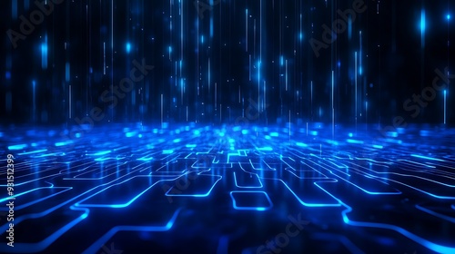 Wallpaper Mural Futuristic digital blue technology background with glowing lines, circuits, and matrix effect, representing data, networking, and communication. Torontodigital.ca