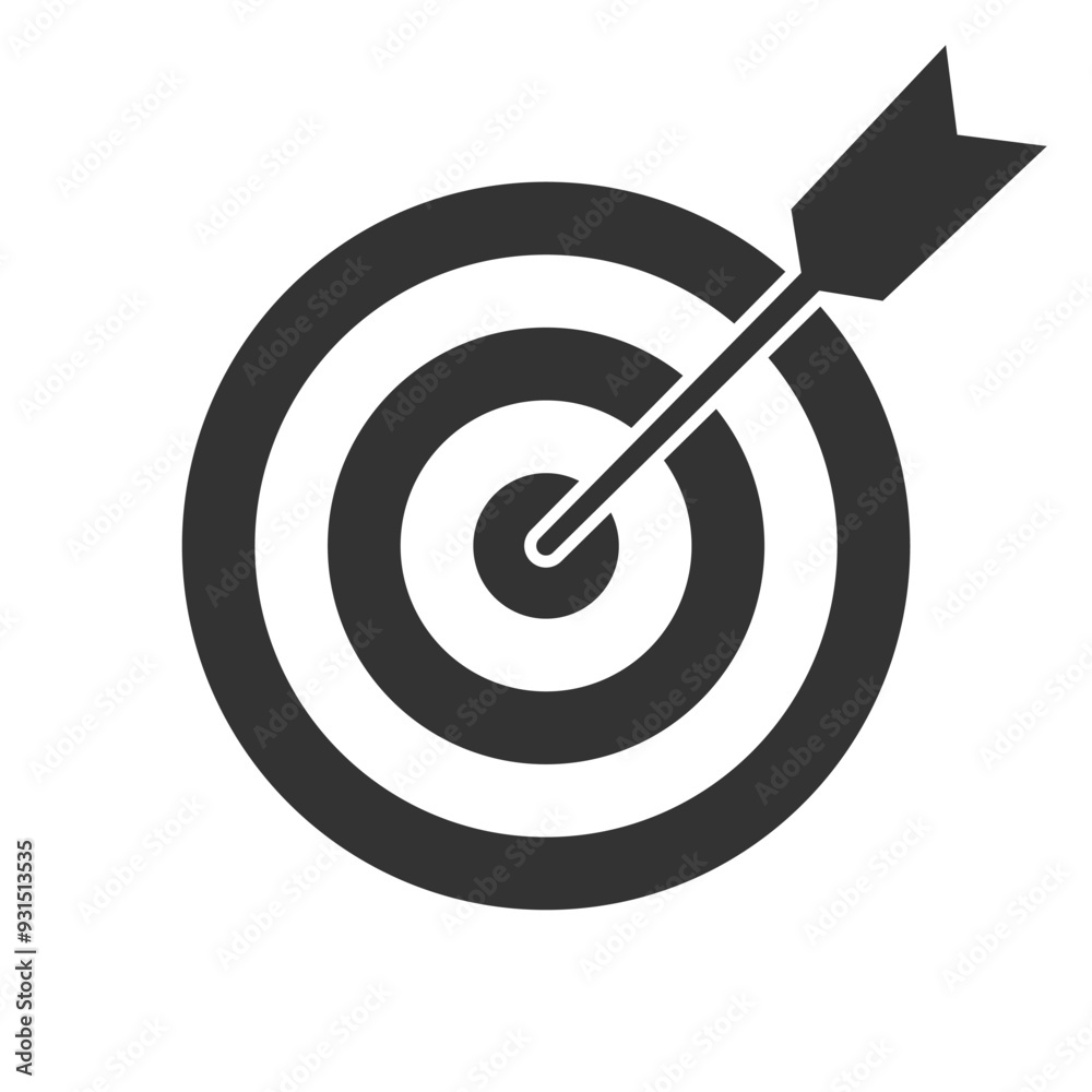 Target graphic icon. Arrow hit the target bullseye. Sign isolated on white background. Vector illustration Target graphic icon. Arrow hit the target bullseye. Sign isolated on white background. Vector illustration