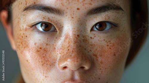 Freckles and Spot melasma pigmentation skin facial treatment over Asian woman faceWrinkles melasma Dark spots freckles dry skinProblem skincare and health concept Before and after : Generative AI photo