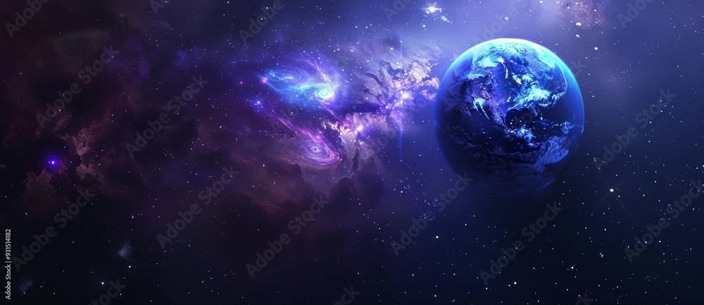 Space galaxy background with planet Earth illuminated by the Sun and the Milky Way. Space galaxy background with planet Earth illuminated by the Sun and the Milky Way.