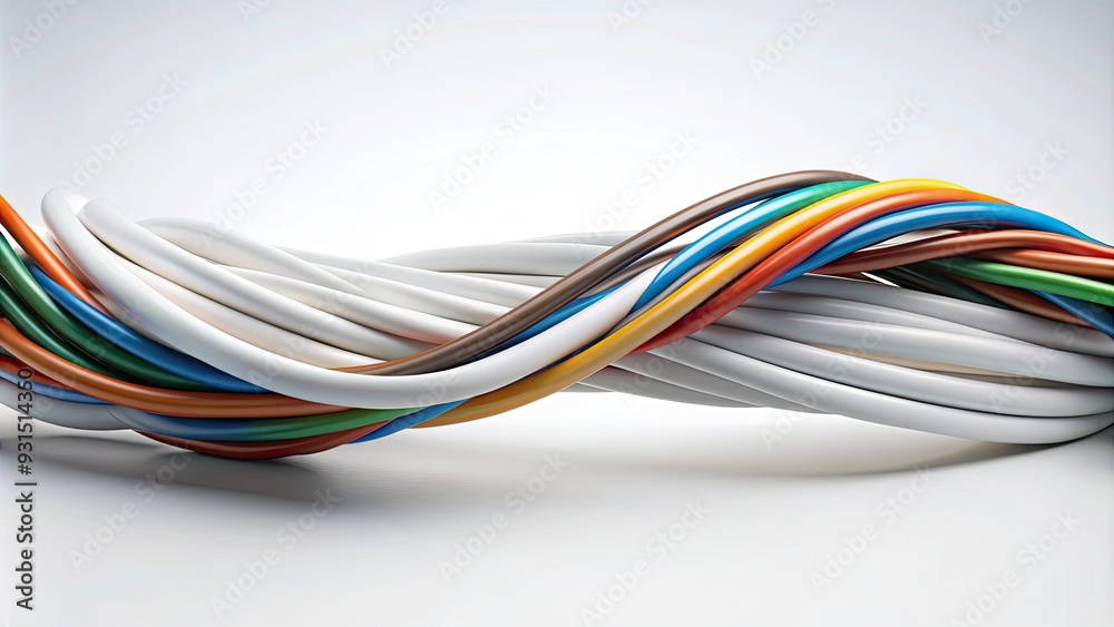 Futuristic Minimalist Clean Simple White Background Electrical Cables Wires Unraveled Uncoiled Simplicity Purity Modern Design