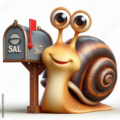 Cute Smiling snail with a mailbox 3d Generative aI
