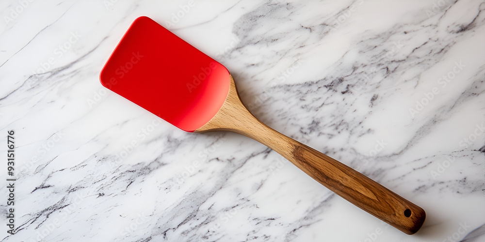Red Silicone Spatula on Marble Red Silicone Spatula on Marble