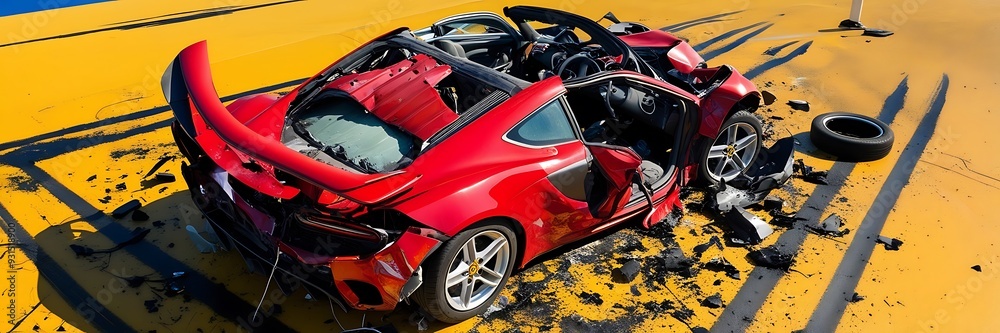 Damaged car on the road after car accident. Damaged car on the road after car accident.