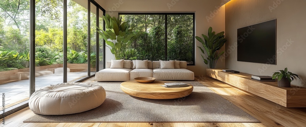 Fototapeta premium Modern Living Room Interior, Sleek And Comfortable