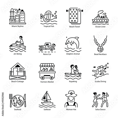 Latest Bundle of Miami Culture Linear Icons  

