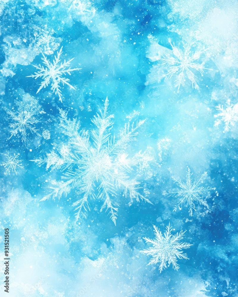 Frosty Snowflake Patterns - Winter Background with Icy Blue and White Gradients
