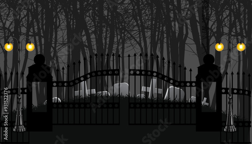 Graveyard silhouette halloween Abstract Background.