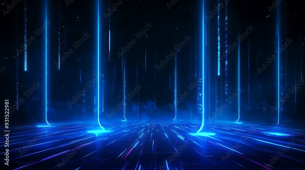Futuristic glowing blue lines in a dark digital space creating a sci-fi atmosphere, perfect for technology or cyberspace themes. Futuristic glowing blue lines in a dark digital space creating a sci-fi atmosphere, perfect for technology or cyberspace themes.