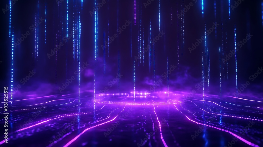 Futuristic neon glowing lights in a sci-fi digital landscape, with smoke effects. Ideal for tech and cyber visuals, resembling a virtual digital realm. Futuristic neon glowing lights in a sci-fi digital landscape, with smoke effects. Ideal for tech and cyber visuals, resembling a virtual digital realm.