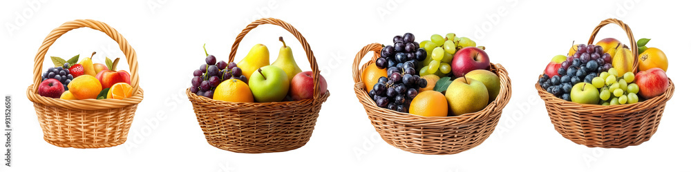 A collection of beautifully arranged fruit baskets showcasing a variety of fresh, colorful fruits ideal for healthy living. isolated on a transparent background A collection of beautifully arranged fruit baskets showcasing a variety of fresh, colorful fruits ideal for healthy living. isolated on a transparent background