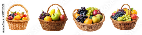 A collection of beautifully arranged fruit baskets showcasing a variety of fresh, colorful fruits ideal for healthy living. isolated on a transparent background