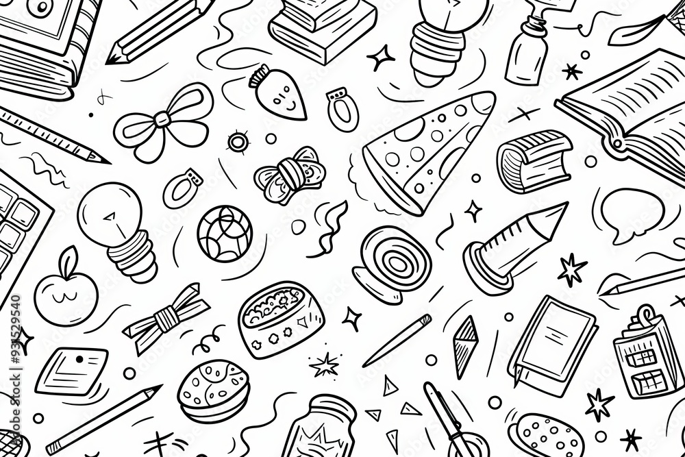 Printed or web seamless pattern. Back to school supplies and mask. School pattern. Printed or web seamless pattern. Back to school supplies and mask. School pattern.