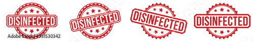 DISINFECTED Red rubber stamp on white background. DISINFECTED stamp sign. DISINFECTED stamp.