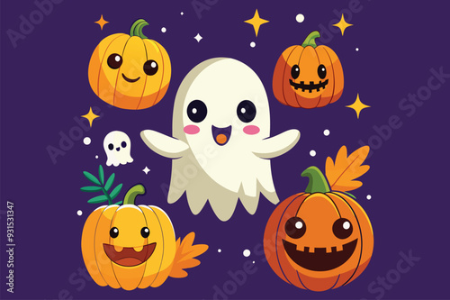 Best ghost pumpkin Art Illustrations vector 19.eps