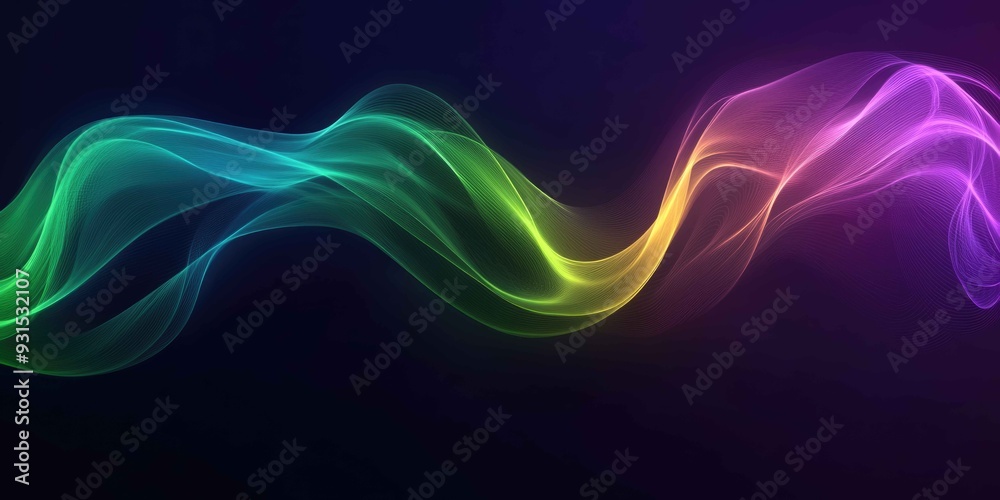 Ethereal Glowing Green and Purple Digital Wave Abstract on Black Background Ethereal Glowing Green and Purple Digital Wave Abstract on Black Background