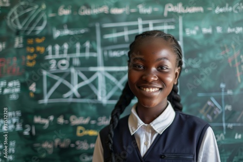 Image of a curly-headed black female smiling and looking at the camera while wearing a school uniform and sweater