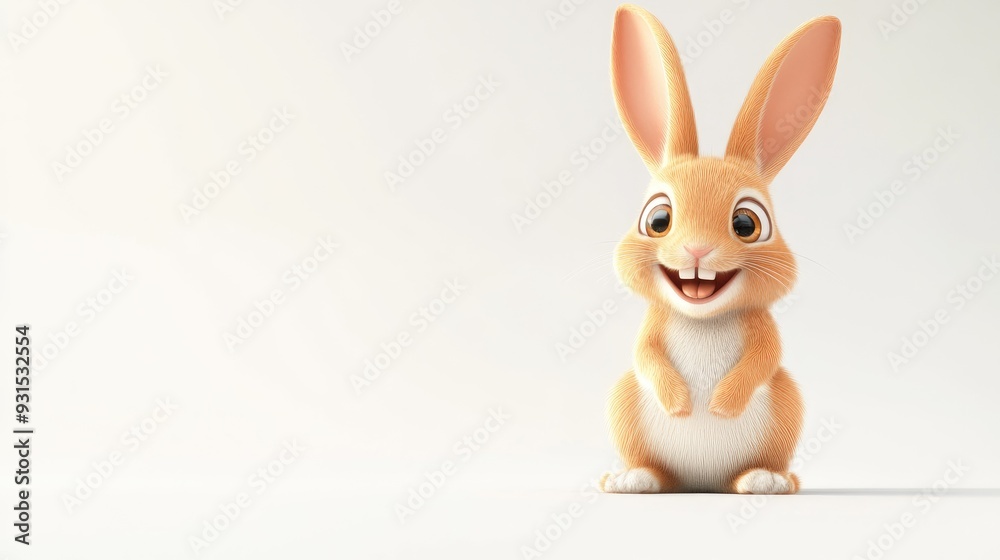 Friendly cartoon rabbit with big ears and a joyful smile, sitting on a clean white background, generative AI 3D style Friendly cartoon rabbit with big ears and a joyful smile, sitting on a clean white background, generative AI 3D style