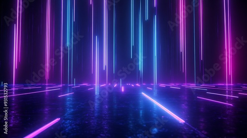 Futuristic neon lights with vibrant blue and pink beams in a dark room, creating a mesmerizing and modern digital landscape.