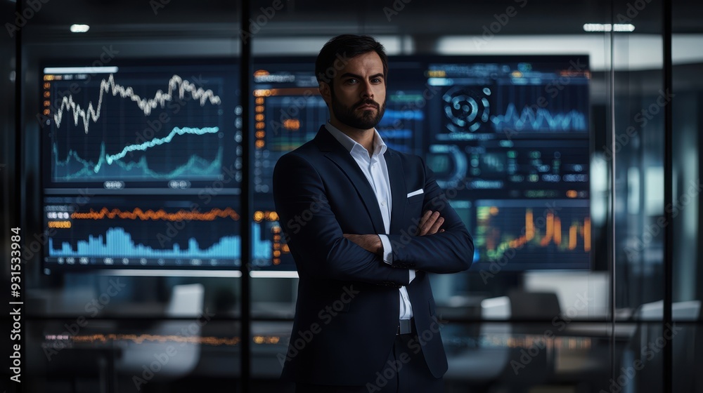 The businessman with data screens.