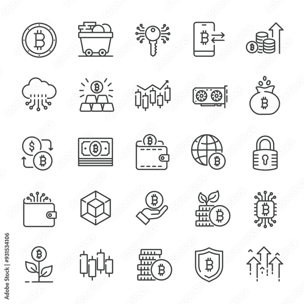 Cryptocurrency line icons collection. Editable stroke. For website marketing design, logo, app, template, ui, etc. Vector illustration. Cryptocurrency line icons collection. Editable stroke. For website marketing design, logo, app, template, ui, etc. Vector illustration.