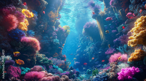 Wallpaper Mural Lush Coral Reef Ecosystem with Sunlight Streaming Through Water Torontodigital.ca