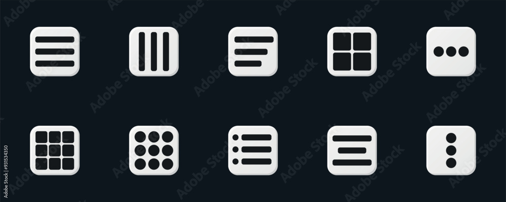 White menu icons set. White menu icons set.
