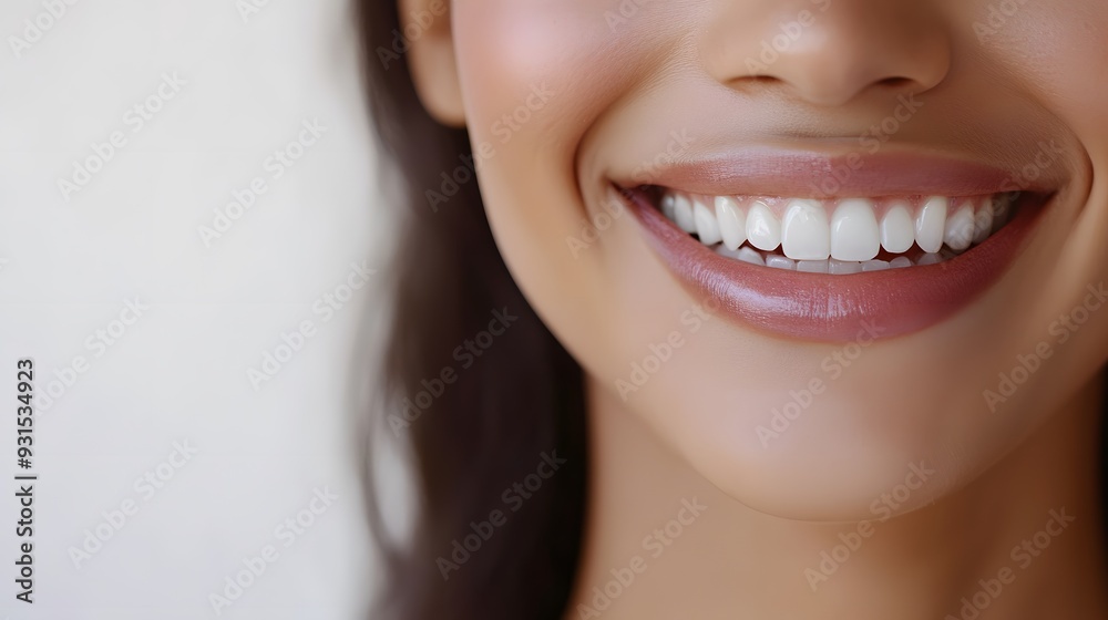 Half woman smiling, soft natural light illuminating her face, smooth white background, realistic skin texture, artistic emphasis on the gentle curve of her smile, mood of warmth and friendliness Half woman smiling, soft natural light illuminating her face, smooth white background, realistic skin texture, artistic emphasis on the gentle curve of her smile, mood of warmth and friendliness