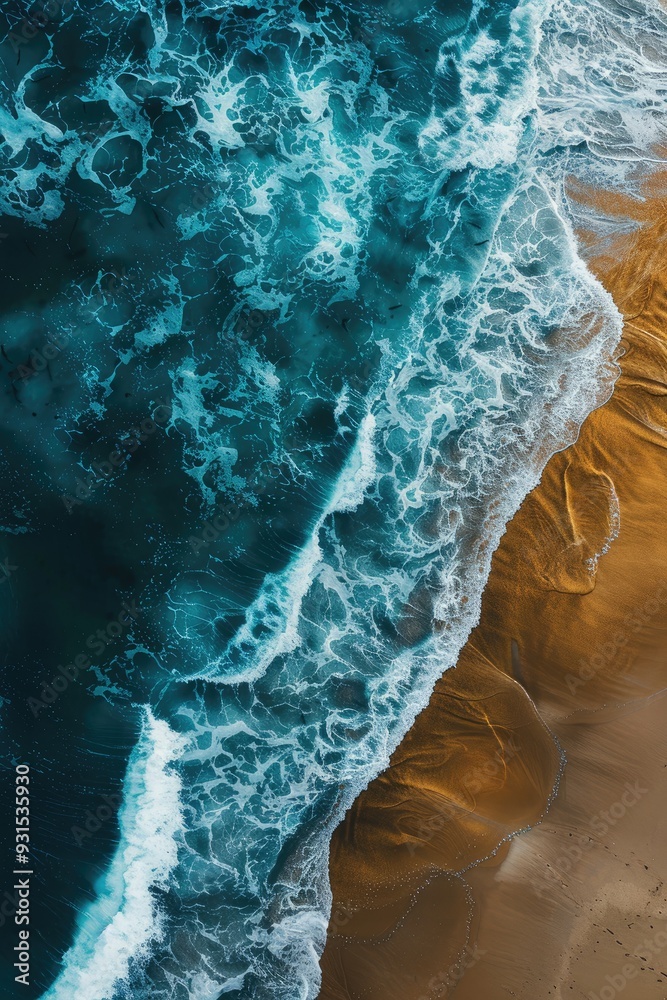 Aerial View of Ocean Waves Crashing on Sandy Shore Aerial View of Ocean Waves Crashing on Sandy Shore