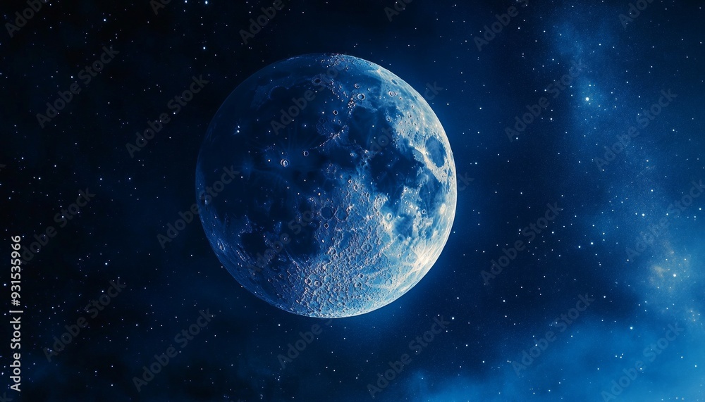 Digital Painting of a Full Moon in a Clear Night Sky with Stars Digital Painting of a Full Moon in a Clear Night Sky with Stars