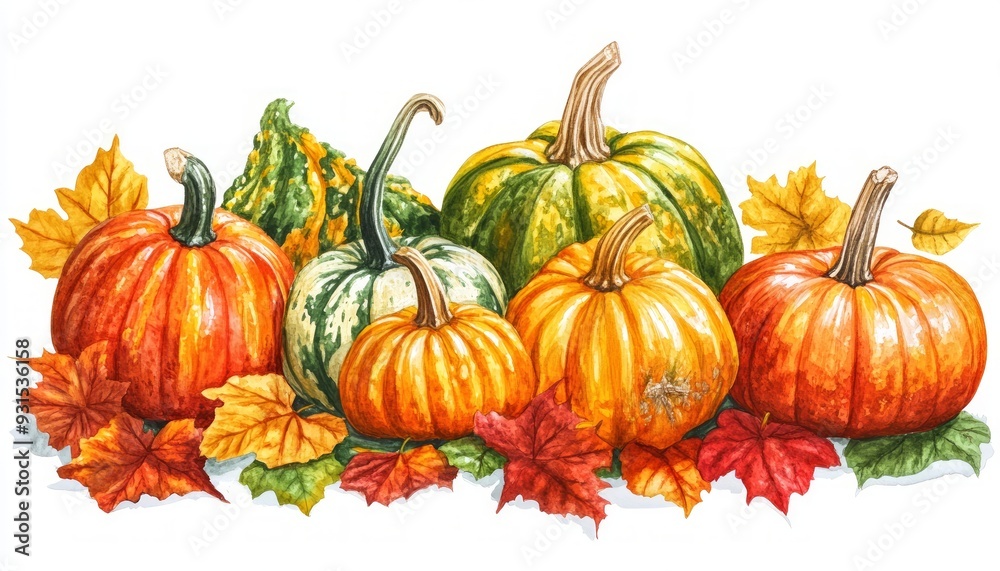 Sketch of Various Squashes and Pumpkins on a White Background Sketch of Various Squashes and Pumpkins on a White Background