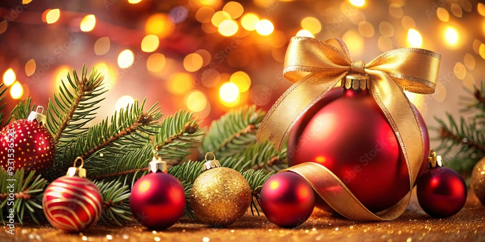 Festive Christmas Still Life with Red and Gold Ornaments. This image evokes the warmth and magic of the holiday season. Festive Christmas Still Life with Red and Gold Ornaments. This image evokes the warmth and magic of the holiday season.