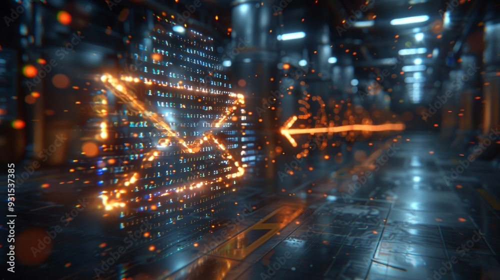 Digital Email Sending Through Data Center, Online Message Transmission, Futuristic Communication Digital Email Sending Through Data Center, Online Message Transmission, Futuristic Communication