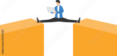 a man in a business suit stands between two edges of the abyss, an isometric image

