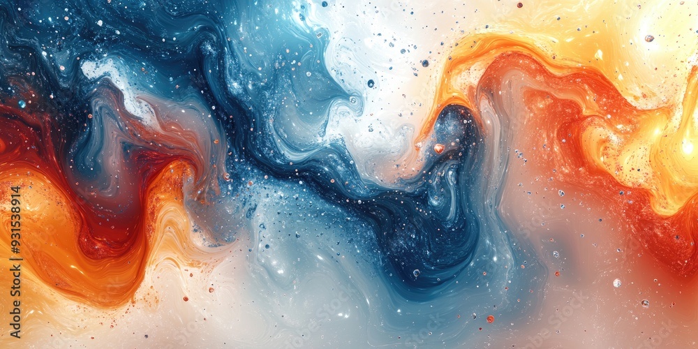 Fototapeta premium Abstract Swirling Paint with Blue and Orange Hues