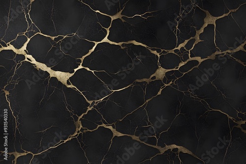 A dark moody wallpaper with cracked marble texture and gold accents, AI Generated