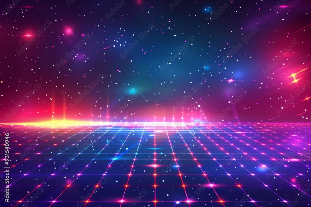 Obraz premium Background with bold colors and sci-fi aesthetics in retro futuristic style.