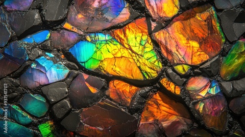 Polished ammolite with vibr...