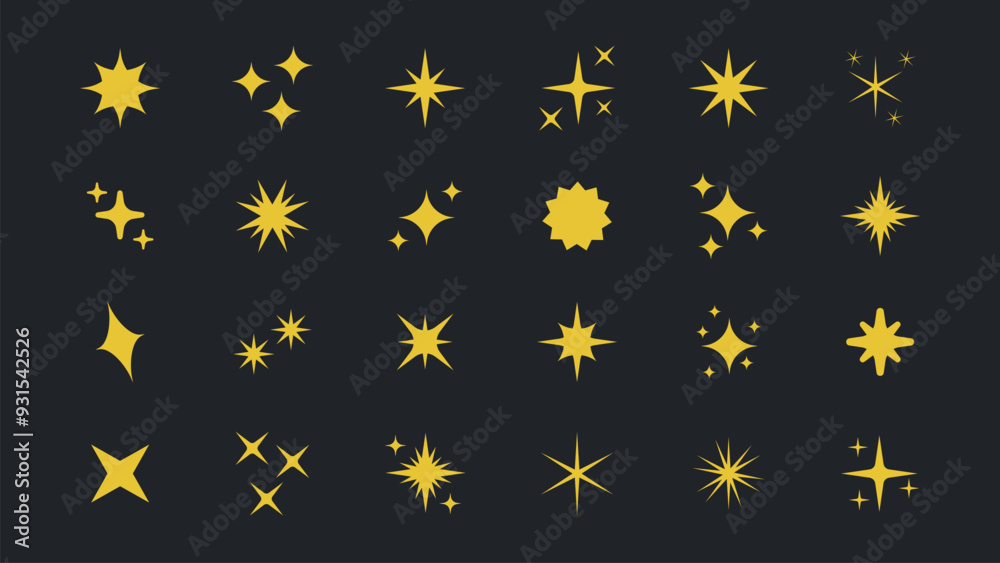Retro futuristic bright vector yellow icons collection. Set of original star sparkle shapes. Abstract shine effect vector sign. Glowing light effect, twinkle templates stars and bursts, shiny flash. Retro futuristic bright vector yellow icons collection. Set of original star sparkle shapes. Abstract shine effect vector sign. Glowing light effect, twinkle templates stars and bursts, shiny flash.