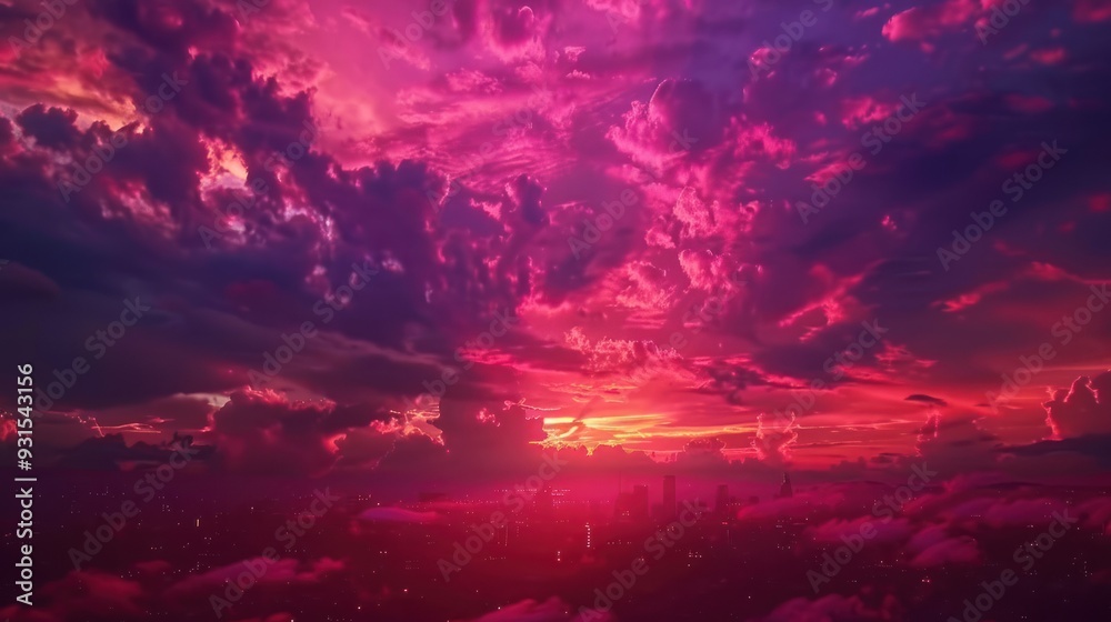 Pink Sunset Over City