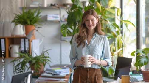 The woman with coffee cup