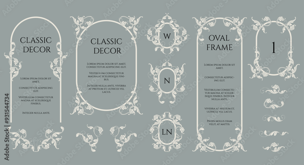 Collection of decorative elements. Oval frames and monograms. Collection of decorative elements. Oval frames and monograms.