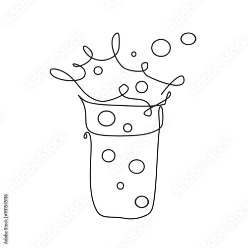 Sweet fresh drink in plastic cup in One continuous line drawing. Vegan smoothie in transparent mug in lineart style. Editable stroke. Modern vector illustration
