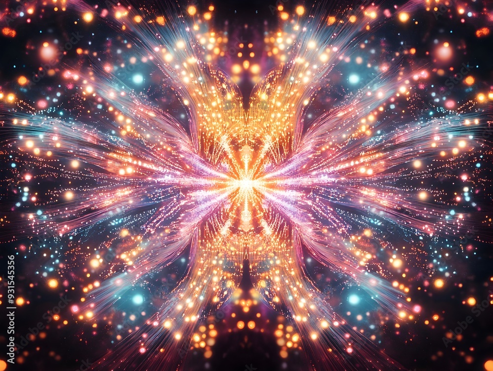 Fototapeta premium Mesmerizing Fractal Fireworks Erupting in Ethereal Kaleidoscopic Explosion