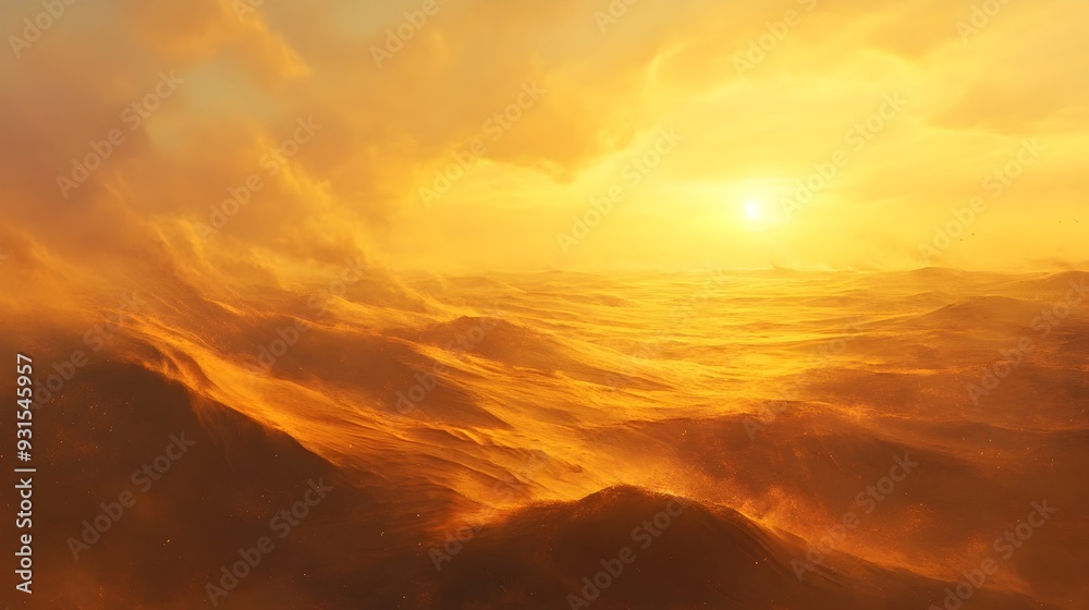 Shimmering Mirage in the Sunlit Saharan Landscape with Swirling Sand Dunes and Ethereal Heat Waves Shimmering Mirage in the Sunlit Saharan Landscape with Swirling Sand Dunes and Ethereal Heat Waves