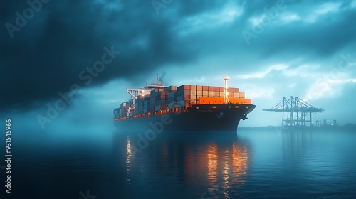 Cargo Ship Sailing Through Mysterious Dark Sea Waters