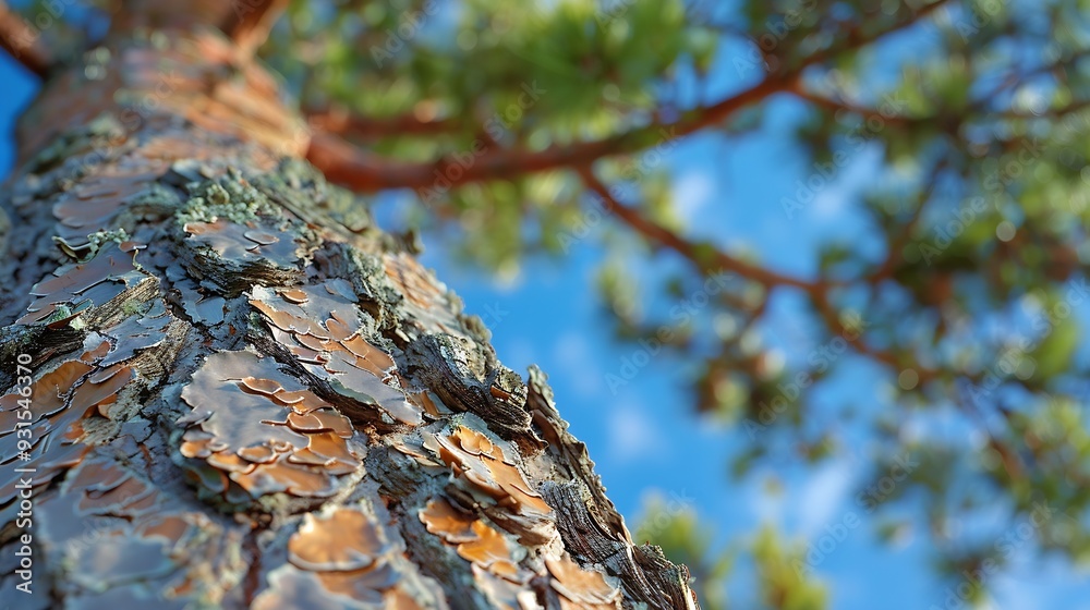Obraz premium Japanese red pine Pinus densiflora It is characterized by its red bark and thin leaves and Matsutake mushruum a luxury food ingredient in Japan grows in forests of this tree : Generative AI