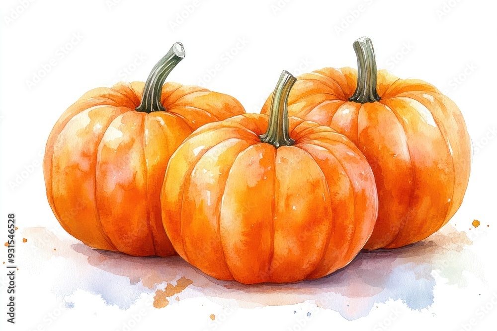 Fototapeta premium Watercolor Illustration of Three Pumpkins