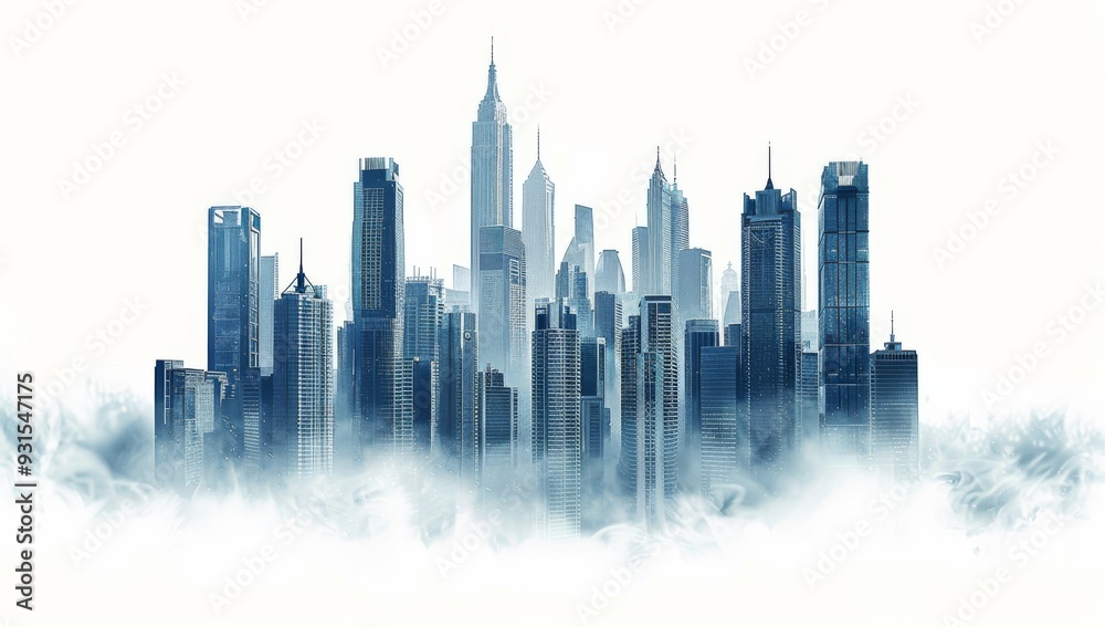 Skyline of futuristic city building isolated on transparent background Skyline of futuristic city building isolated on transparent background